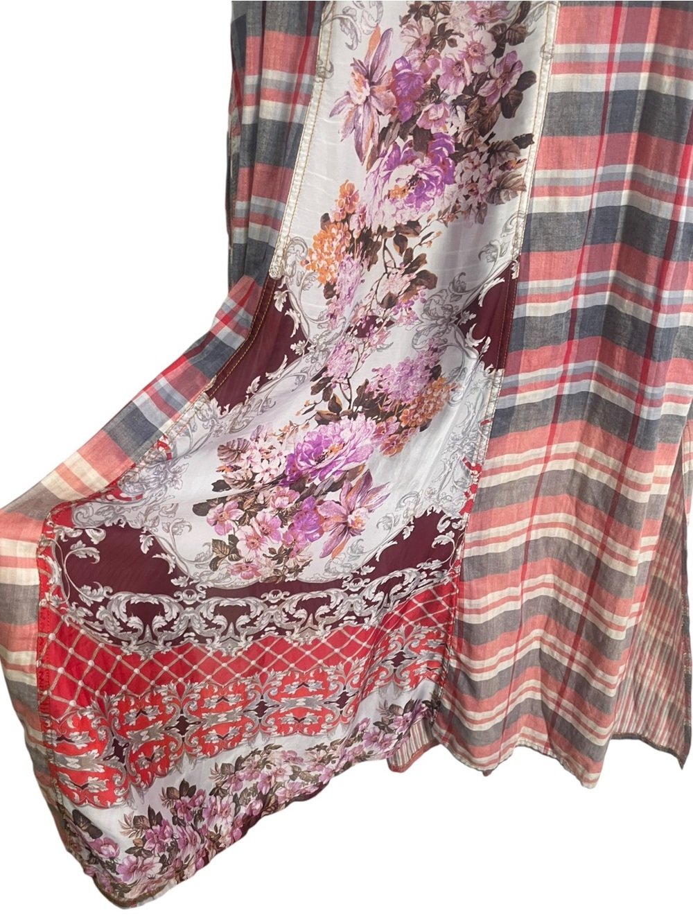 Aratta Silent Journey mixed media plaid floral maxi dress/duster boho western XL - Picture 7 of 16